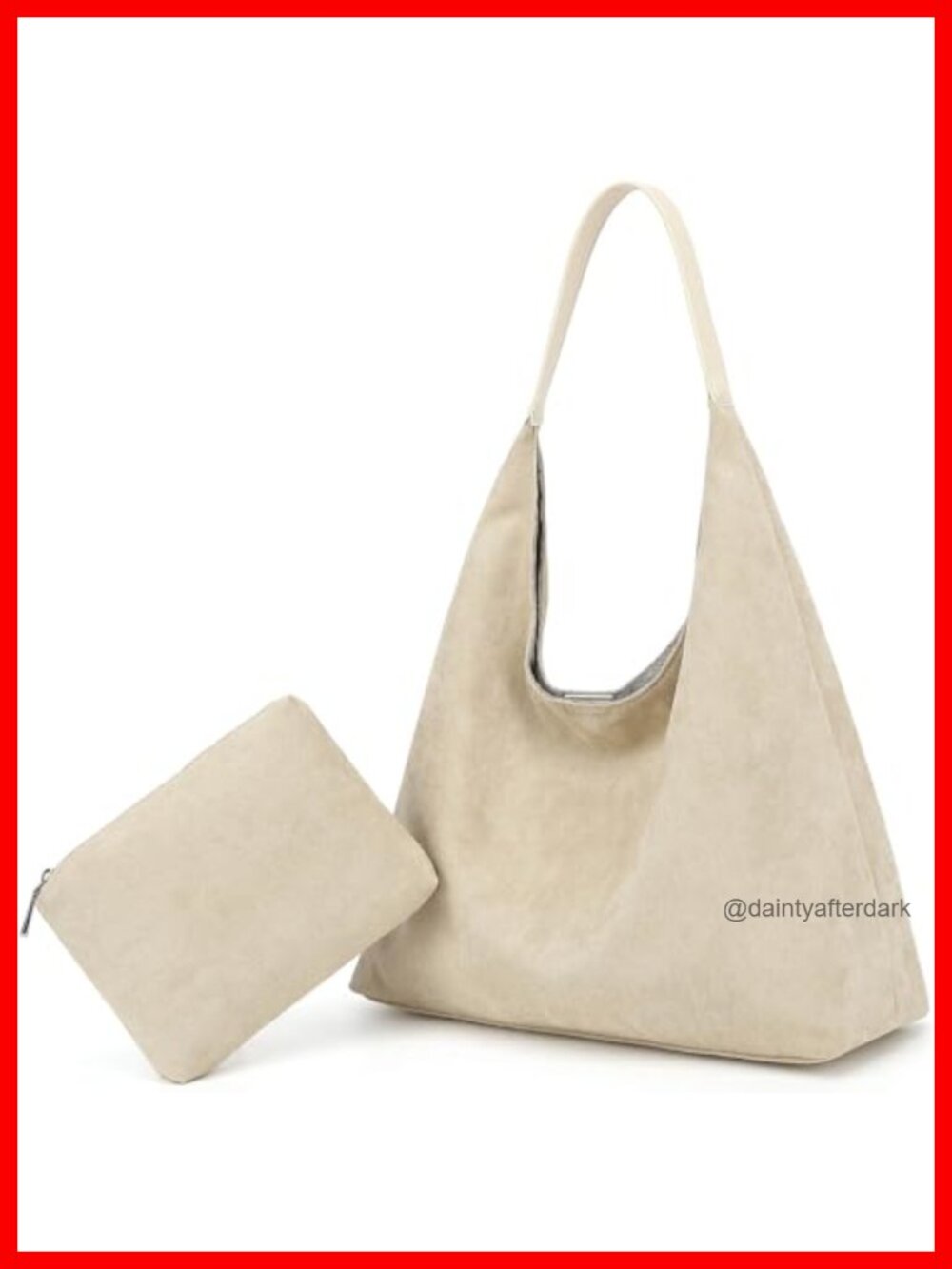 Faux Suede Slouchy Hobo Tote Bag with Removable Pouch